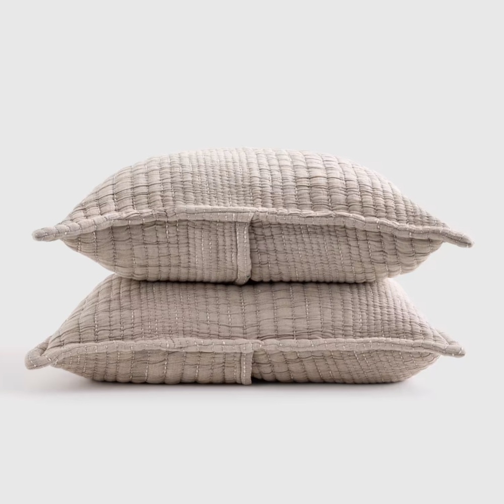 NWOT QUINCE Organic Cotton Channel Stitch Sham Set King Taupe 3659